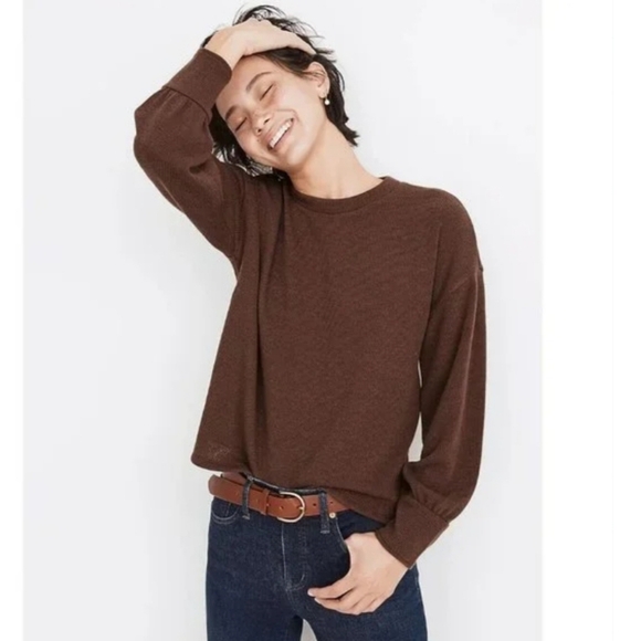 Madewell Tops - Madewell Brown Brushed Knit puff sleeve Sweater-y Feel Long Sleeve Sweater